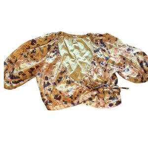 Floral Cropped Puff Sleeve Wrap Blouse